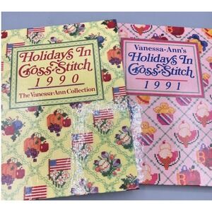 Vanessa-Ann Collection Holidays In Cross-Stitch 1990 1991 Hardcover Book Set 2pc